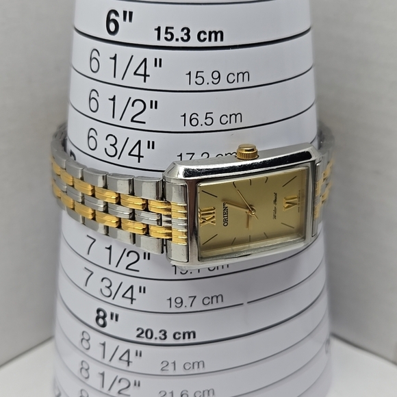 Orient Gold Tone Rectangular Quartz Watch New Battery Water Resistant Japan Tank - Picture 6 of 9